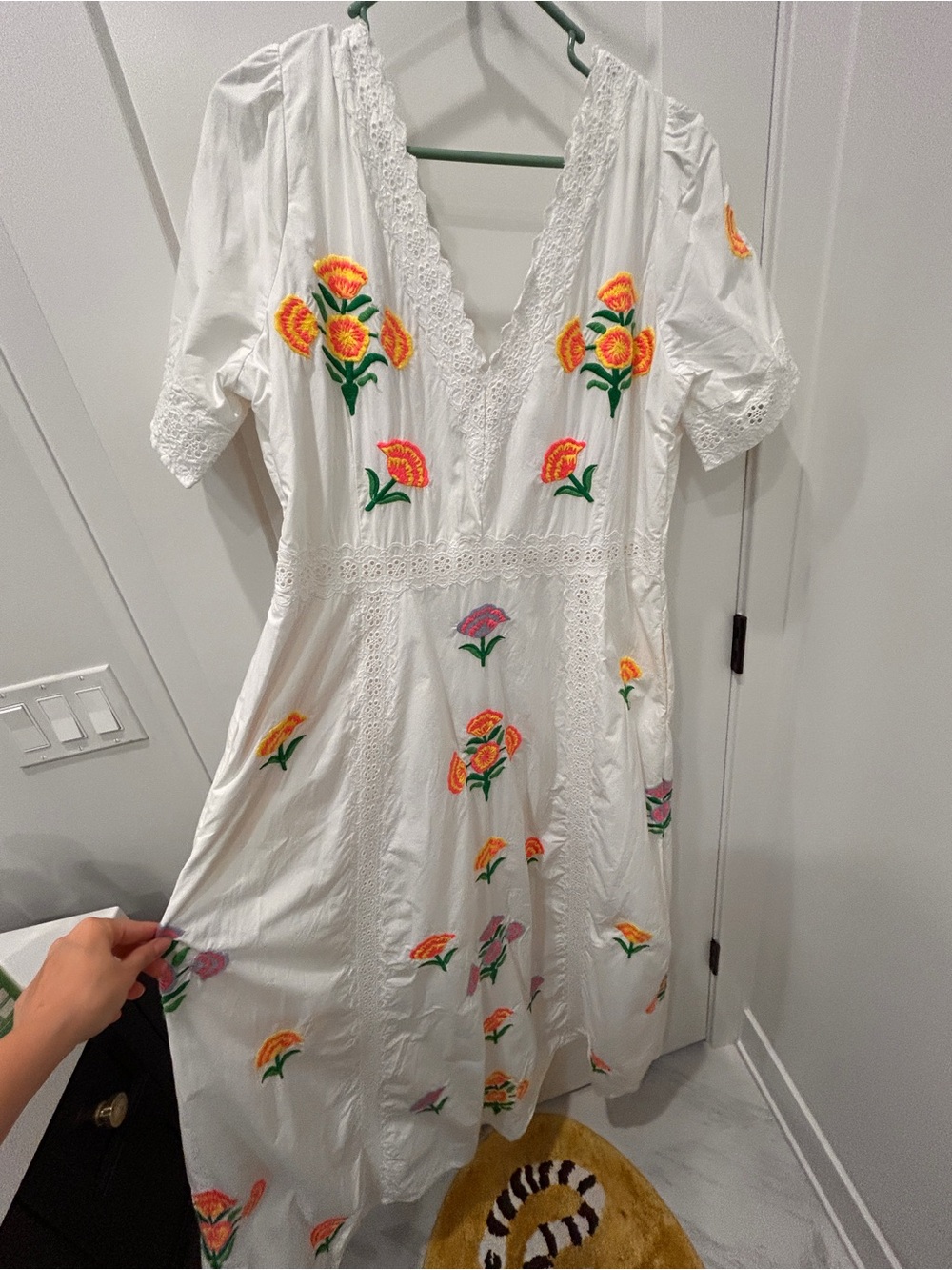 Boden white Lace-Trim V-Neck dress - Picture 11 of 13